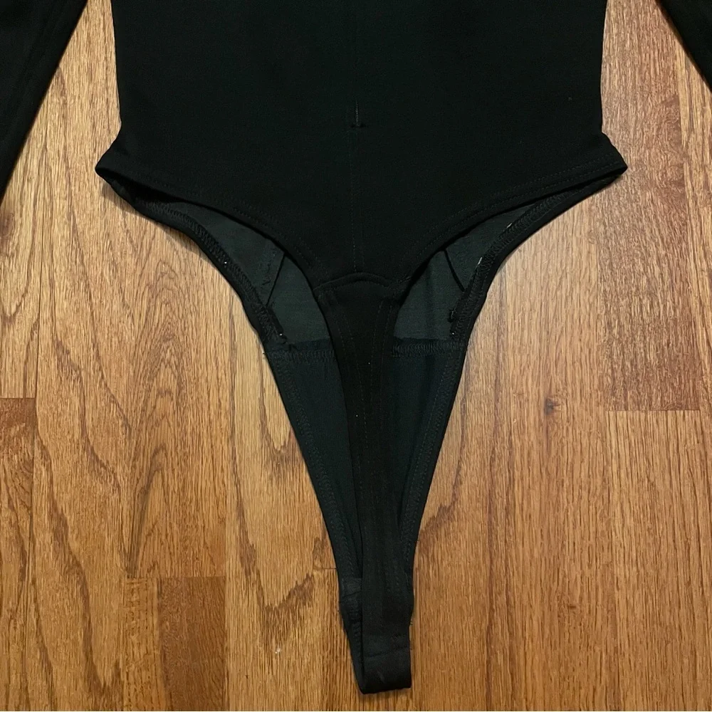 Tadashi Black Long Sleeve Rhinestone Embellished Mesh Thong Bodysuit size M - Picture 11 of 14